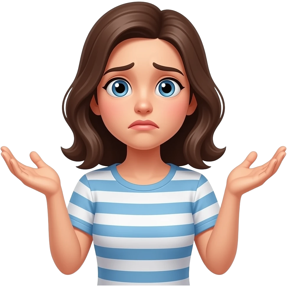 Женщина возмущенна и не понимает, разводит руками, ладони вверх, не знает emoji