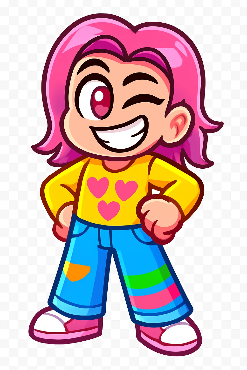 Extract every character from the picture. there is  5 character. So i need total 5 images of the character including the clothes and accessories they are wearing, and place on a transparent background. Keep the original style and appearance exactly the same. and separately give me the each character picture

 emoji