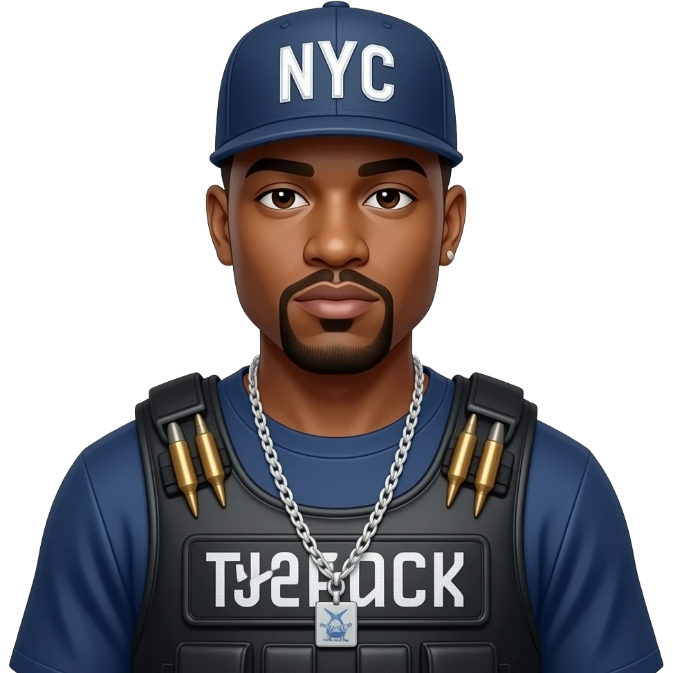 50 cent with his iconic Bullet proof vest and his NYc hat emoji