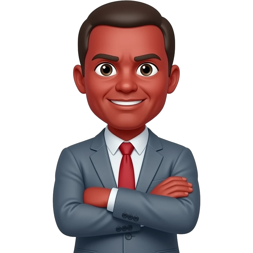 A mad emoji with arms crossed and red face emoji