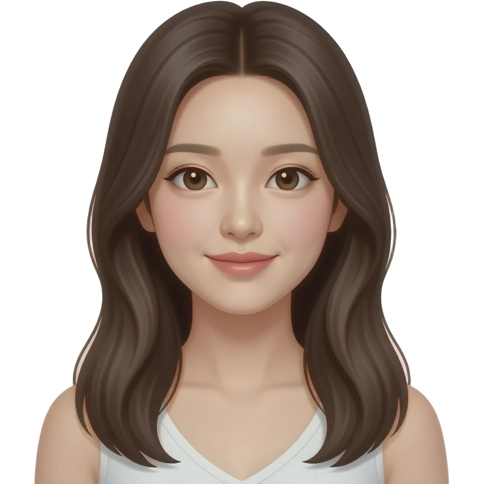 피부가 하얗고 머리가 긴 앞머리가 없는 20대 한국인 여자 emoji