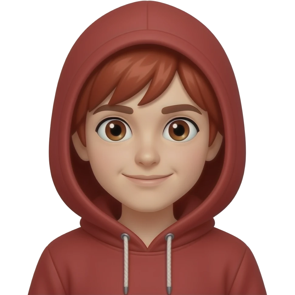 A character wearing a red hoodie pulled down, red hair. emoji