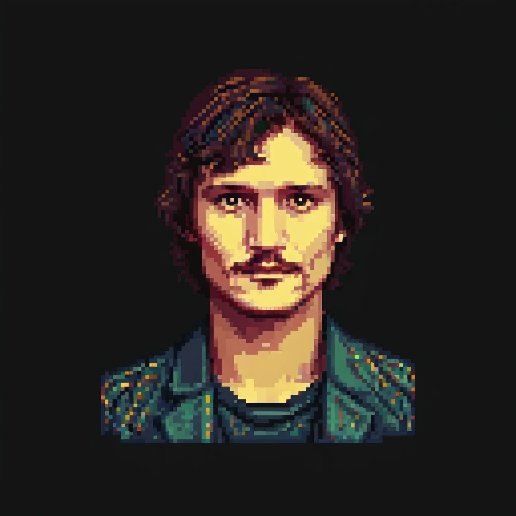 pixel art style portrait of Pedro Pascal, simple background emoji