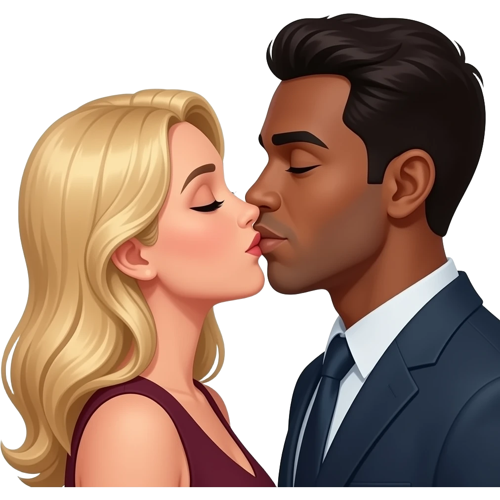 Tall black man kissing Spanish woman blonde hair emoji
