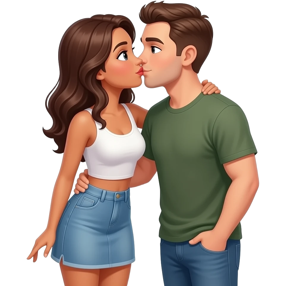 mini etek ve crop giyip bir adamı öpen kadın emoji