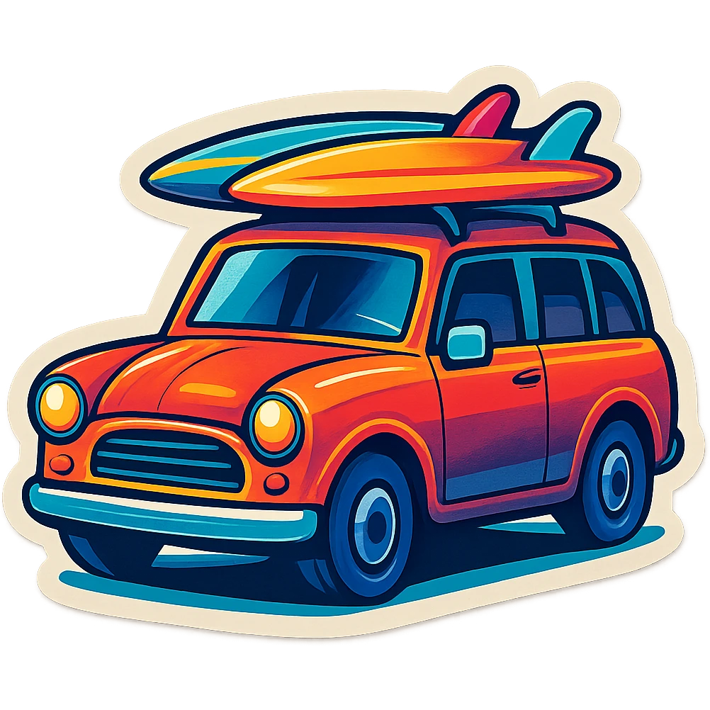 a vintage car with surfboards on top emoji