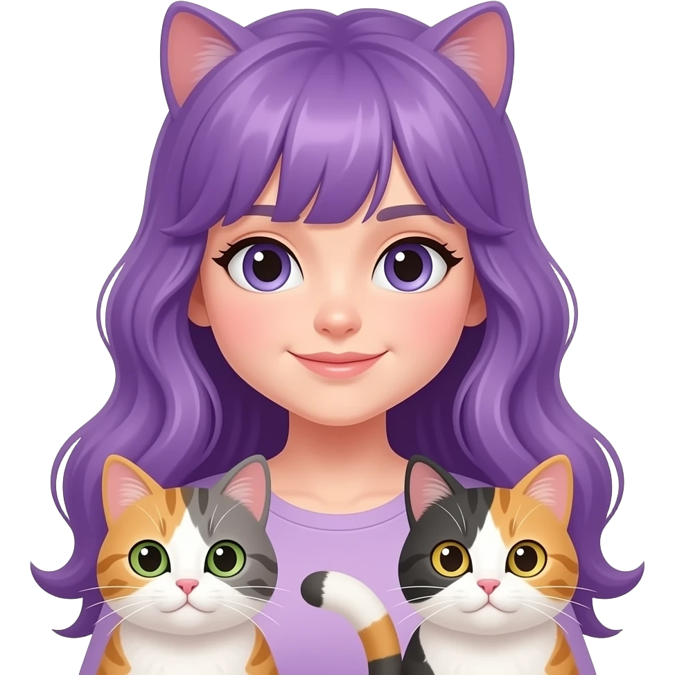 GIRL WITH LONG PURPLE HAIR WITH CATZ emoji