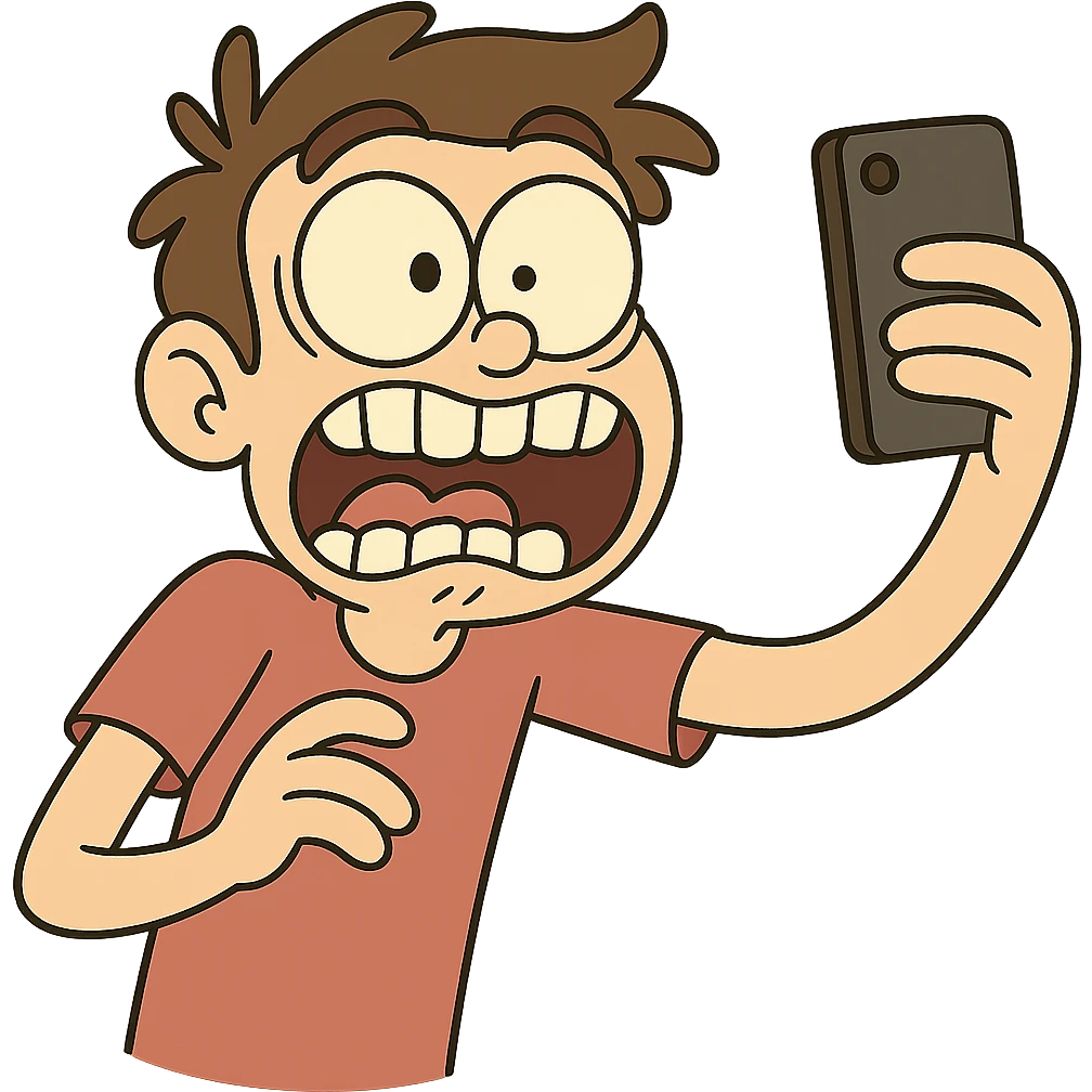 Make the boy's expression funny and exaggerated, keep the cartoon flat toon style, no background. emoji