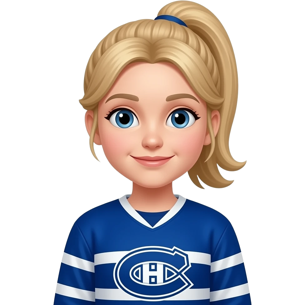 blond girl with a poney tail with the jersey of the Montreal Canadians emoji