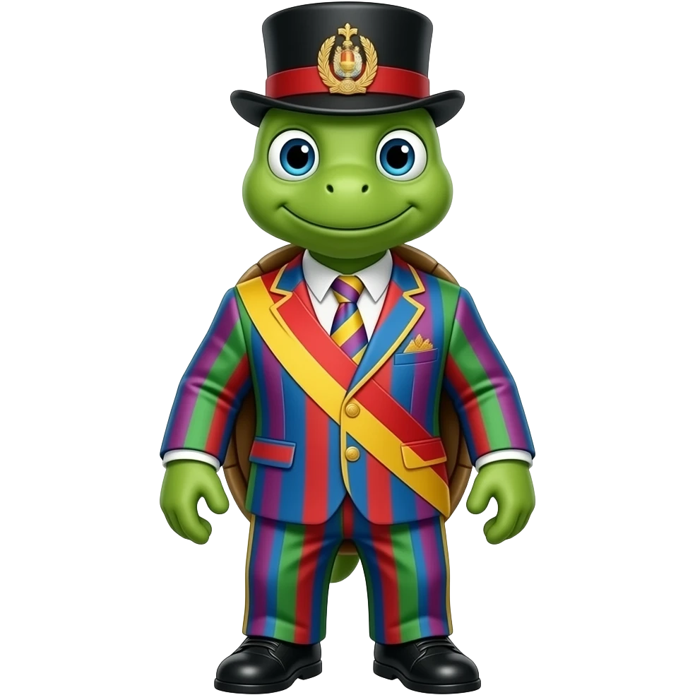 Tortuga con traje de color veis de dictador emoji