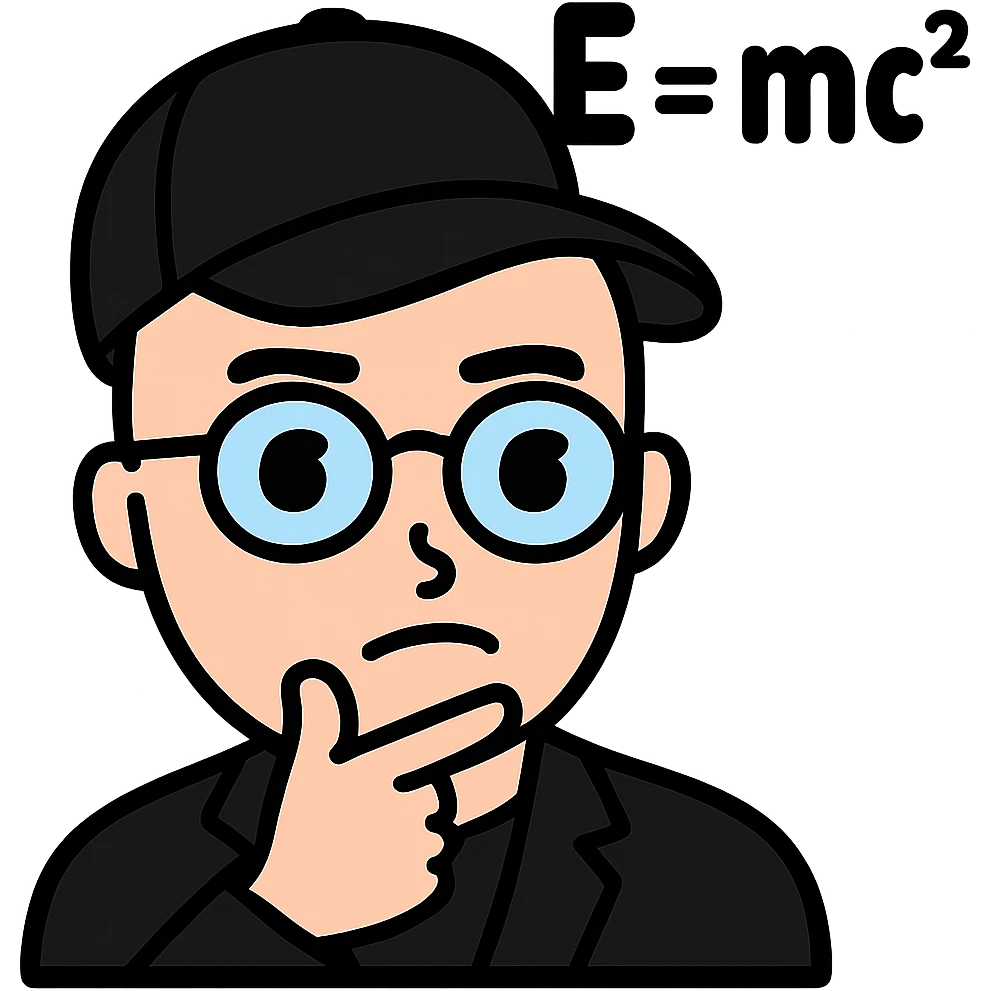Add a baseball cap to the bald man with glasses and math equations over his head, thinking expression. Keep the background transparent. emoji