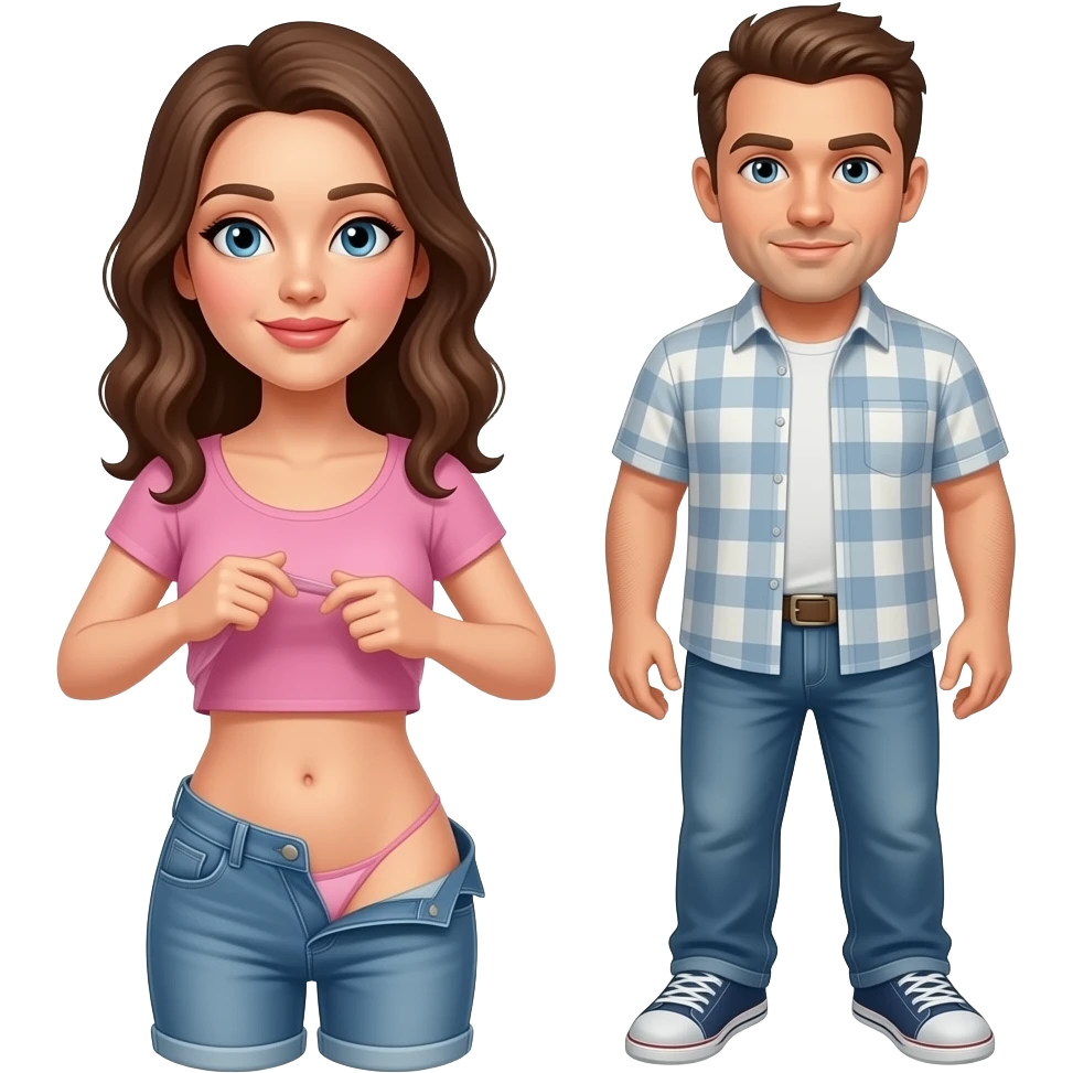 Woman  pulling down with exposed buttocks near man emoji