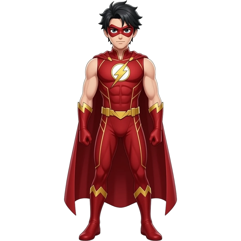 Anime men superhero suite red and gold lines sleeveless red masks very tall full body emoji