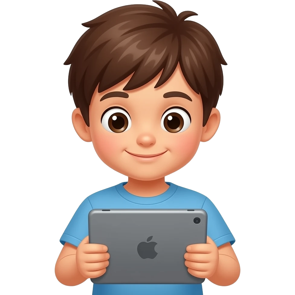 Kid looking at iPad emoji