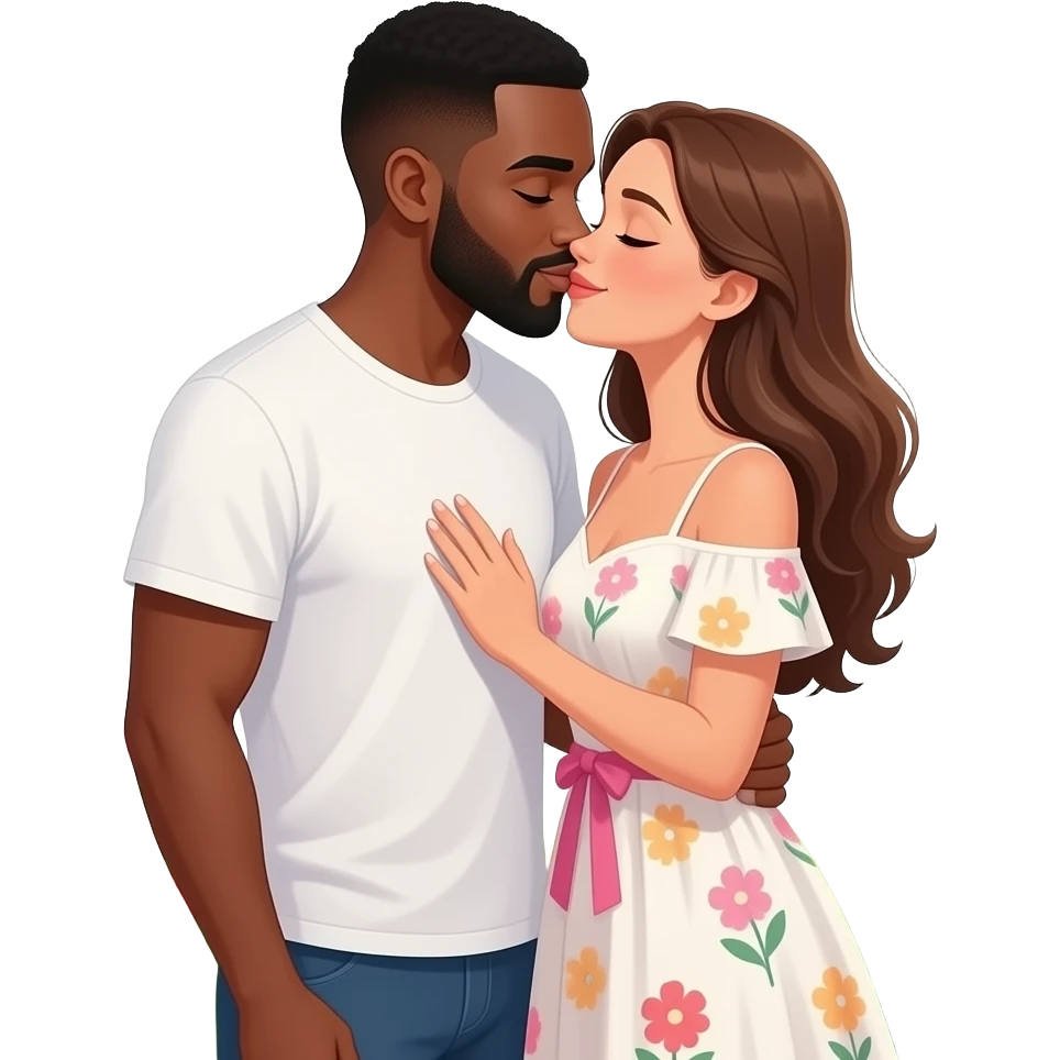 African man kissing Caucasian woman emoji