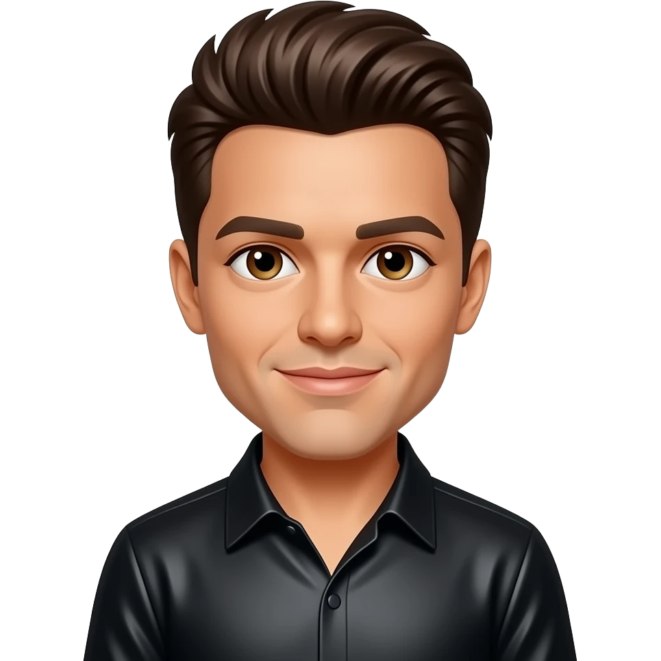 Ricky Martin with brown eyes, brown hair, black metallic sleeves shirt emoji