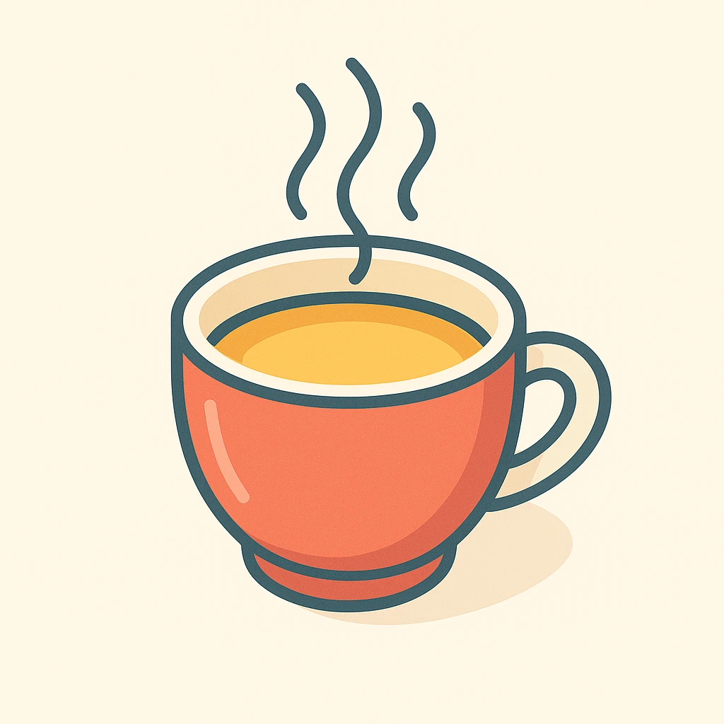 cup of hot tea with steam, symbol of rest and self-care, 2D isometric style, simple shape, clear shadows and highlights emoji