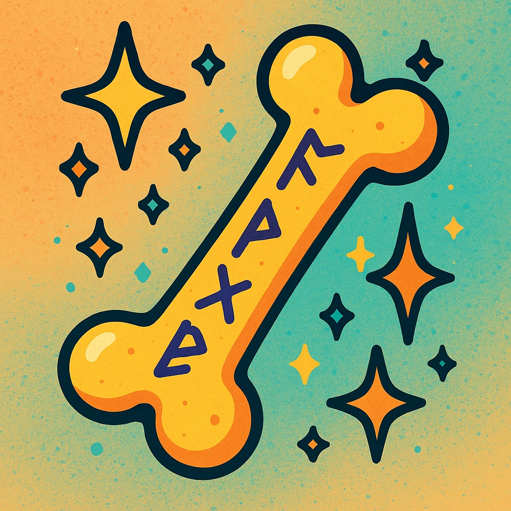 cartoon bone, magical runes etched along the length, sparkles, fun and whimsical look emoji