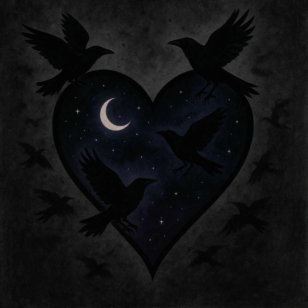 emo heart with night sky and dark ravens emoji