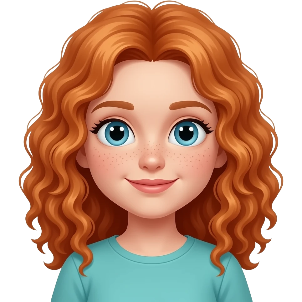 Fille rousse bouclés tâches de rousseur Aqua Poney emoji