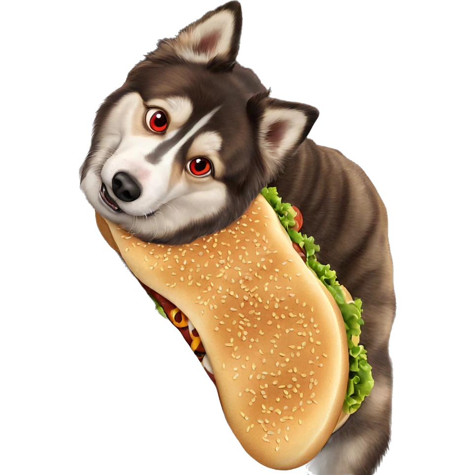 dog with burger red eyes emoji
