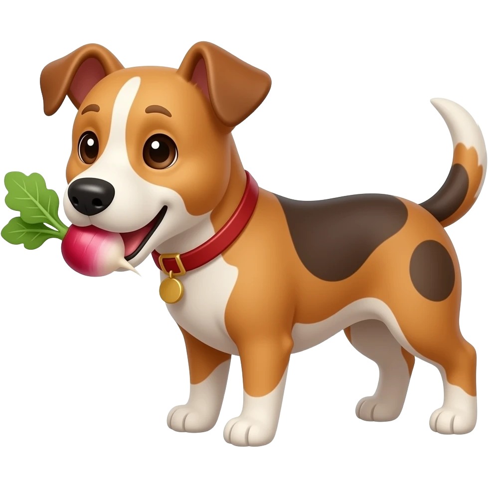 A dog eating a raddish emoji