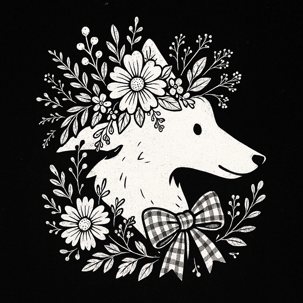 Give the Overwolf logo a cute cottagecore makeover, while maintaining the black and white aesthetic emoji