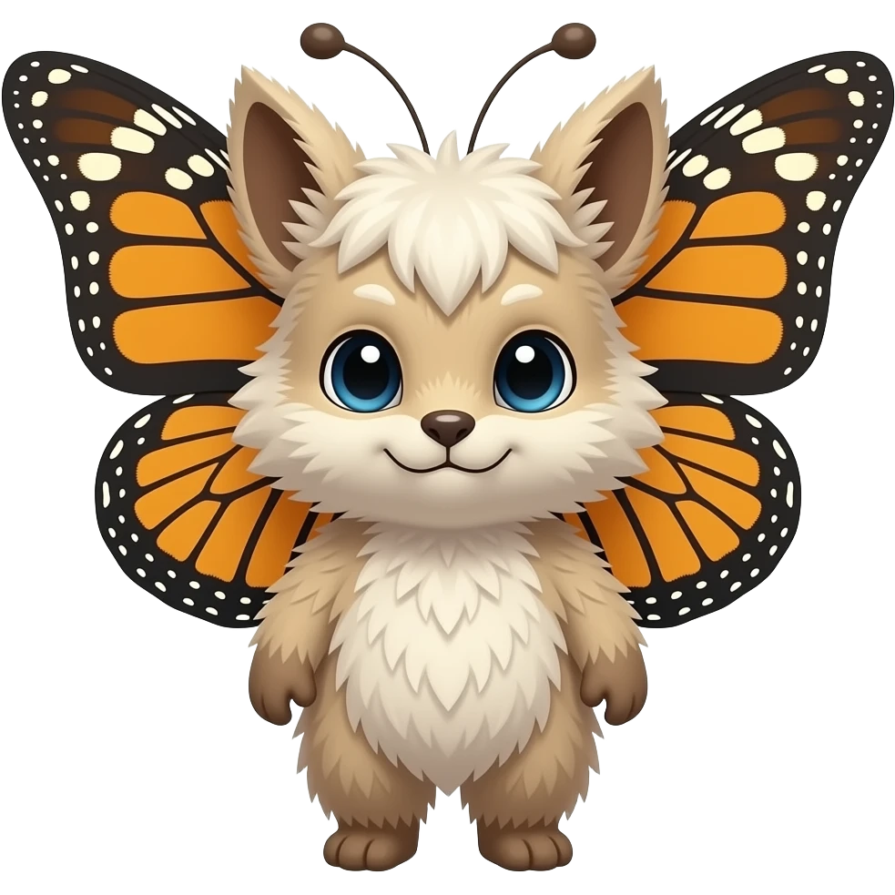 Fluffy furry animal-Chloe’s-creature with tapered tufted ears, butterfly wings on HEAD emoji