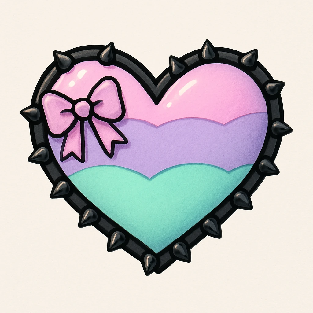 pastel goth heart with pastel candy and black studs emoji