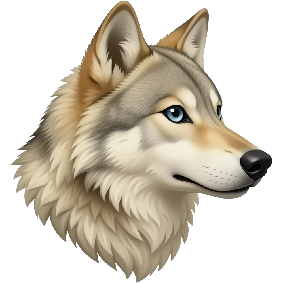 Real Realistic Turn sideways a beige wolfhead Turn sideways light blue gray eyes emoji