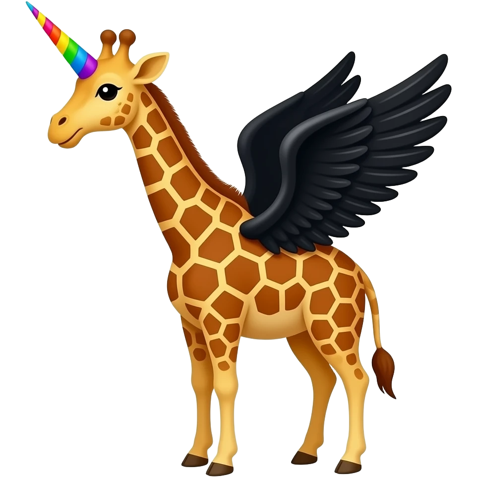 giraffe with rainbow unicorn horn and black wings emoji