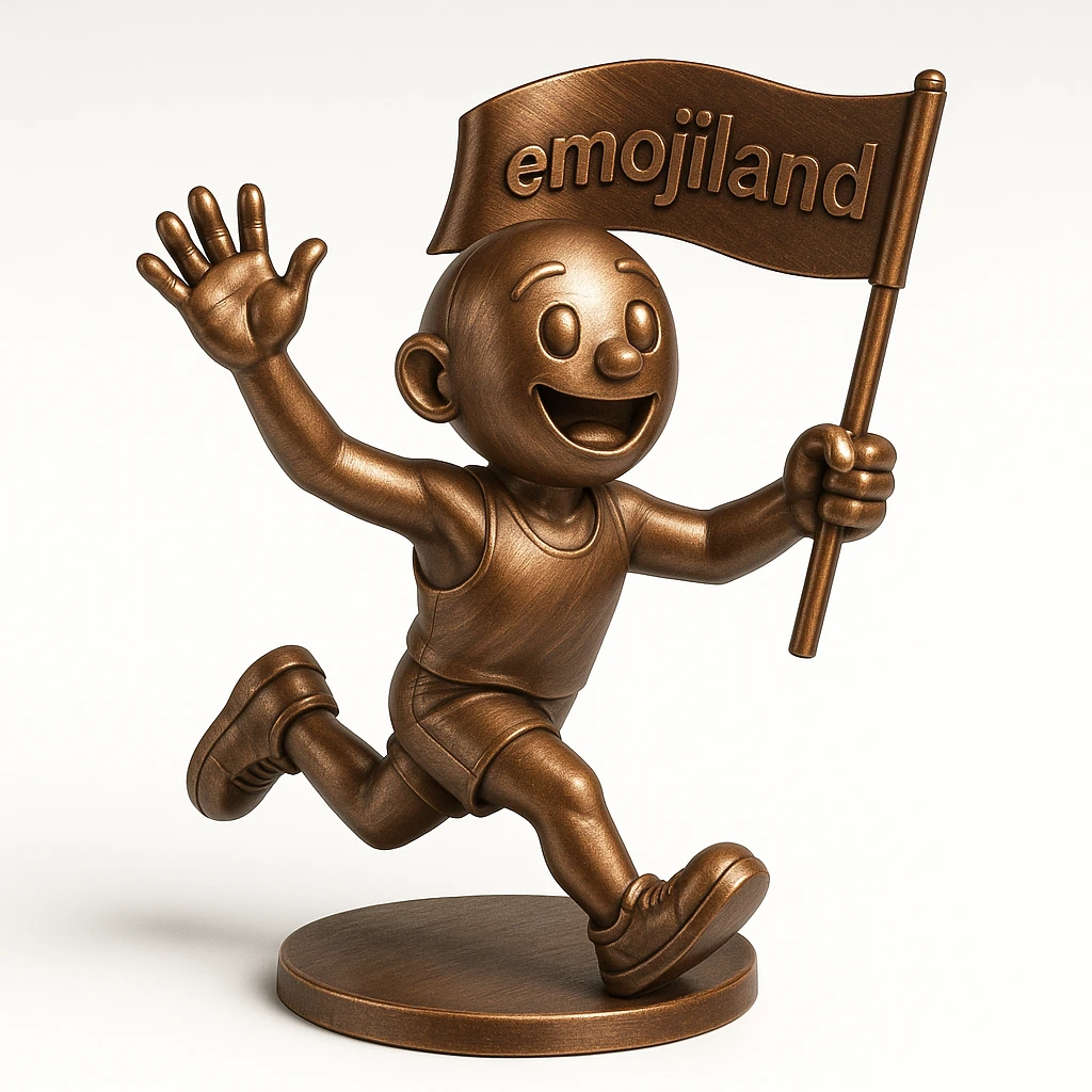 happy runner waving a flag that says 'emojiland' emoji