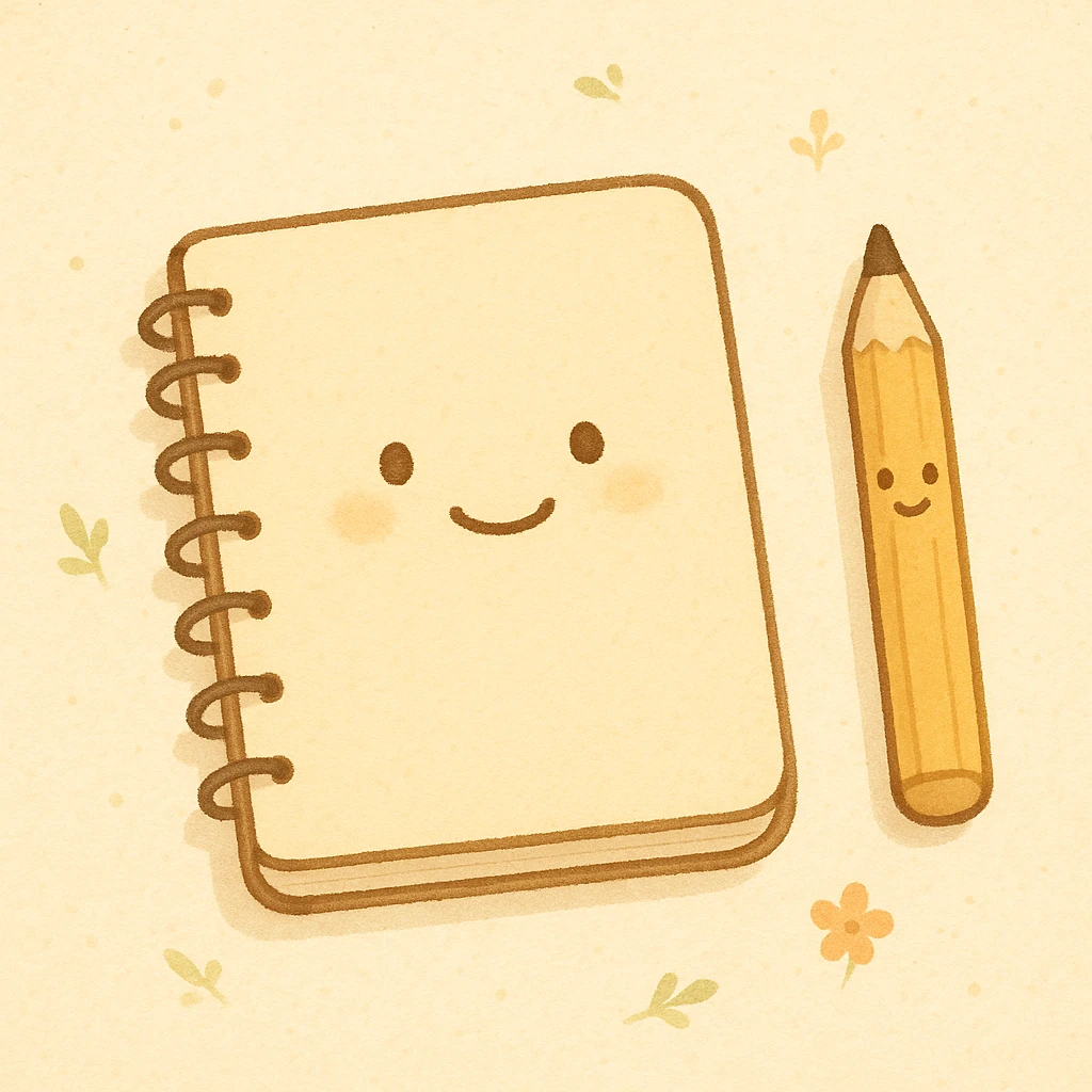 minimalist happy notebook with pencil, symbolizing daily writing and reflection, ghibli-inspired style emoji