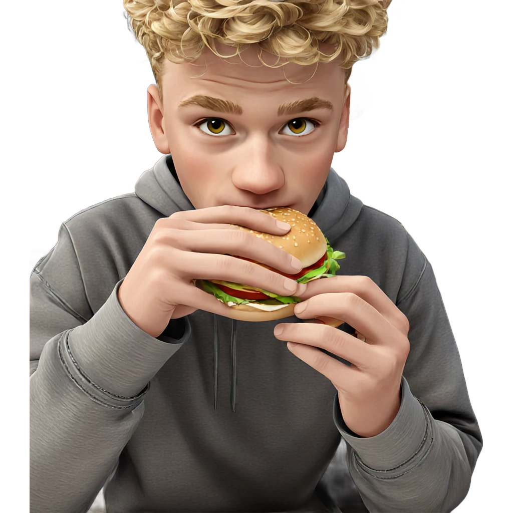 blonde boy enjoying a burger emoji