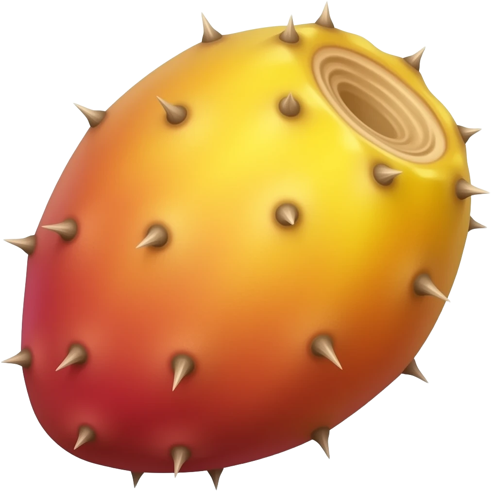 Make a stylised vector graphic illustration art yellow orange red slightly oval and irregularly shaped prickly pear fruit slightly angled slightly bumpy skin with multiple tiny narrow mini needles emoji