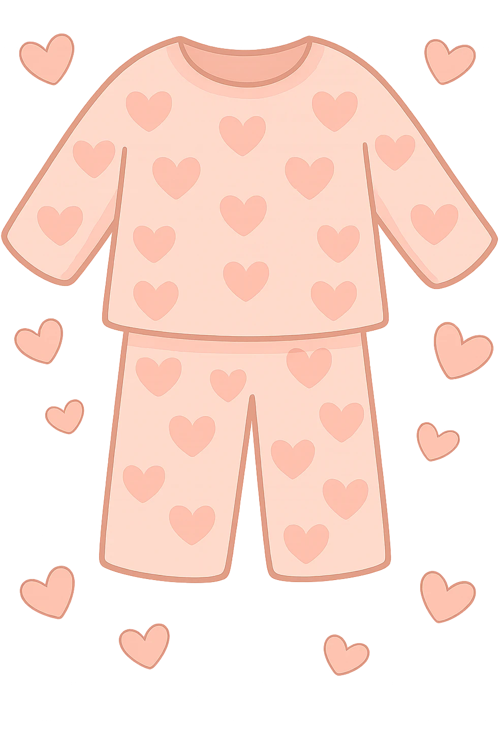 Remove the face from the cute pink pajamas with heart motifs, with hearts encircling the pajamas, keep the style and transparency. Maintain the cute pink pajamas with heart motifs and hearts encircling them, but without any face visible. emoji