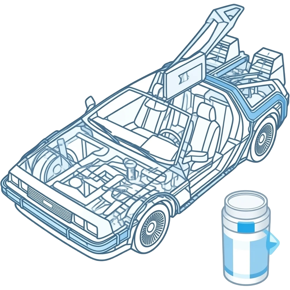 a blueprint for the assembly of a delorean car emoji