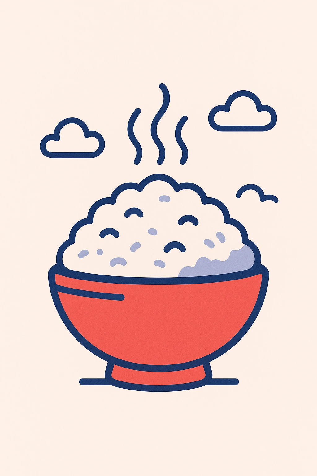 simple cartoon red bowl of rice with steam, flat design, minimal details emoji