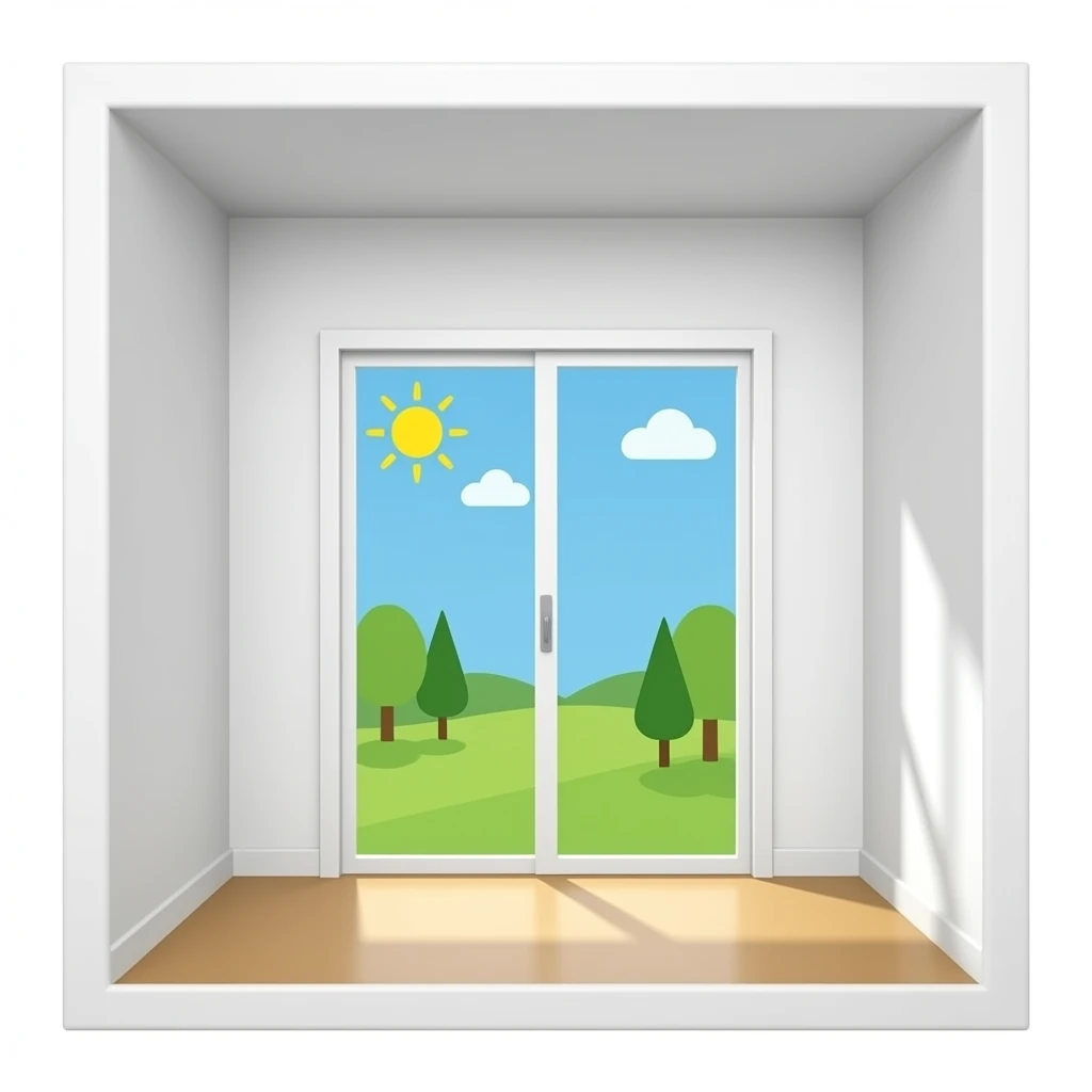 a small white room with a glass door emoji