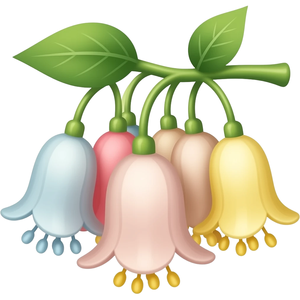 цветы свисают вниз, не вверх, не белые цветы, не плоские цветы, форма колокольчика, висящие цветы, один стебель, без букета emoji