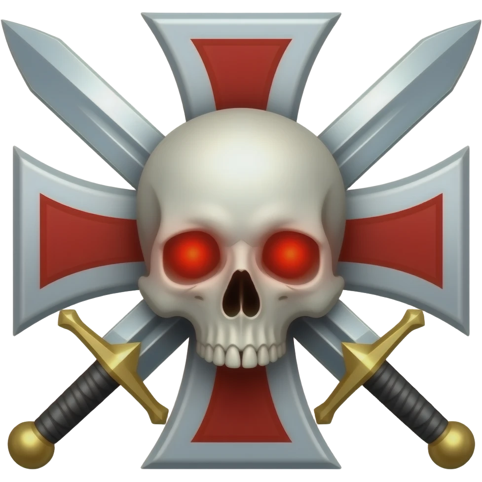 Templar cross with swords in middle and Skull with red eyes emoji