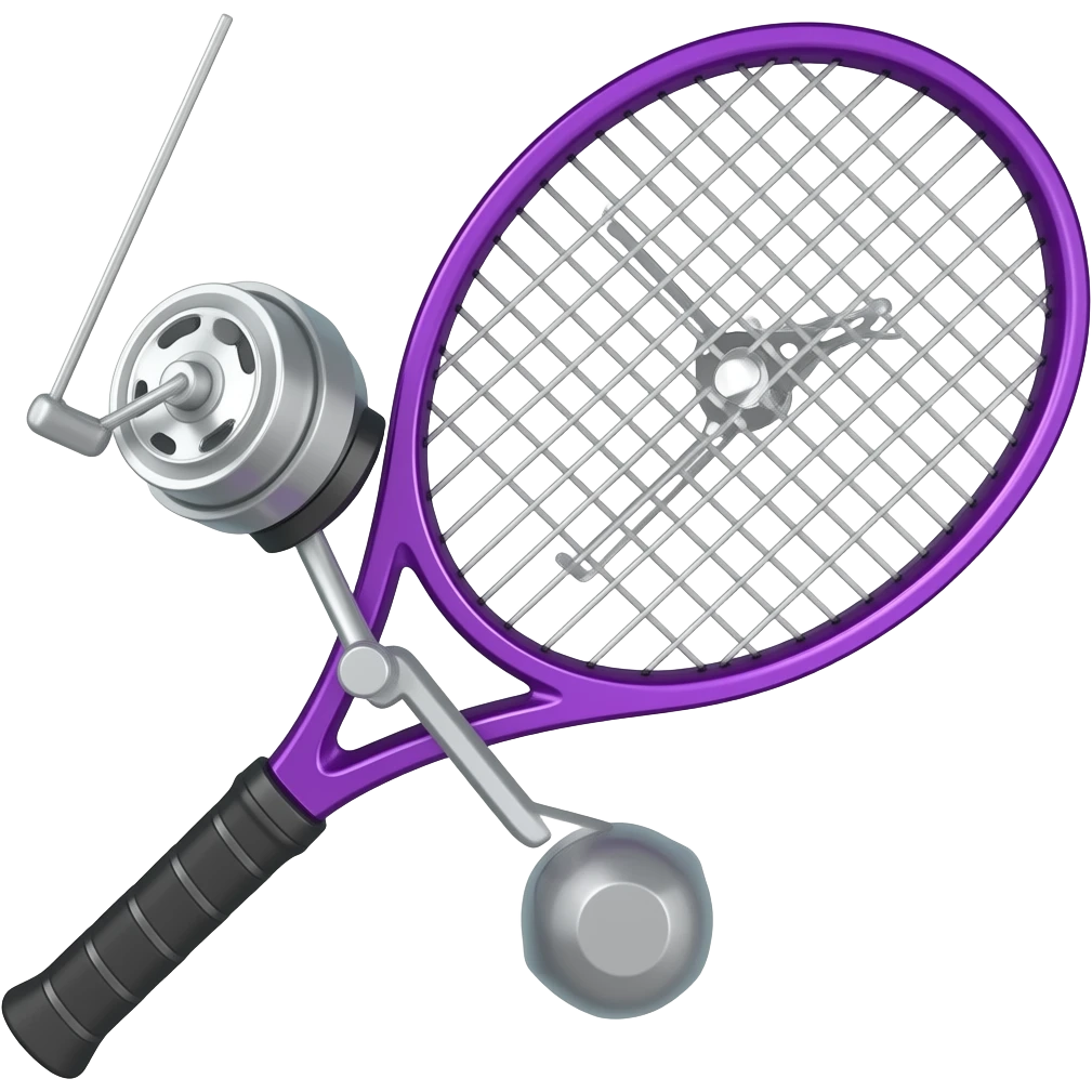 a neon purple tennis racket with a fishing reel attached to it emoji