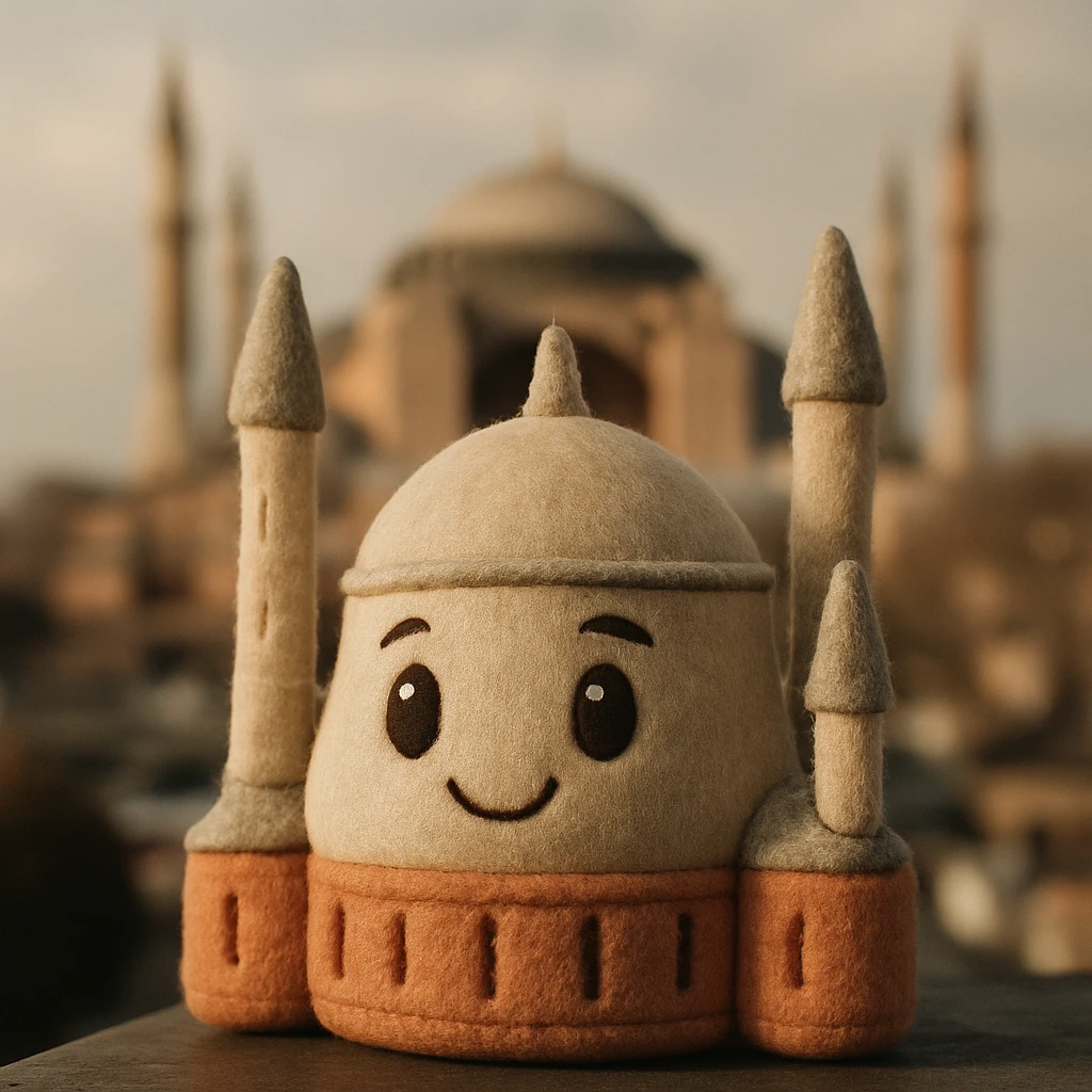 Isometric illustration of Istanbul, featuring real photorealistic Hagia Sophia with ts large central dome and four tall minarets, with real transparent background emoji