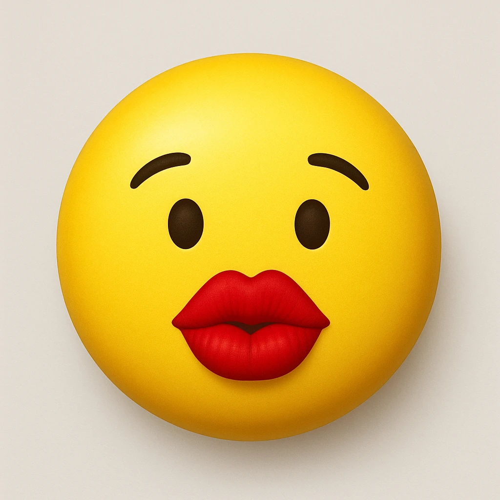 yellow face emoji with bold red lips emoji