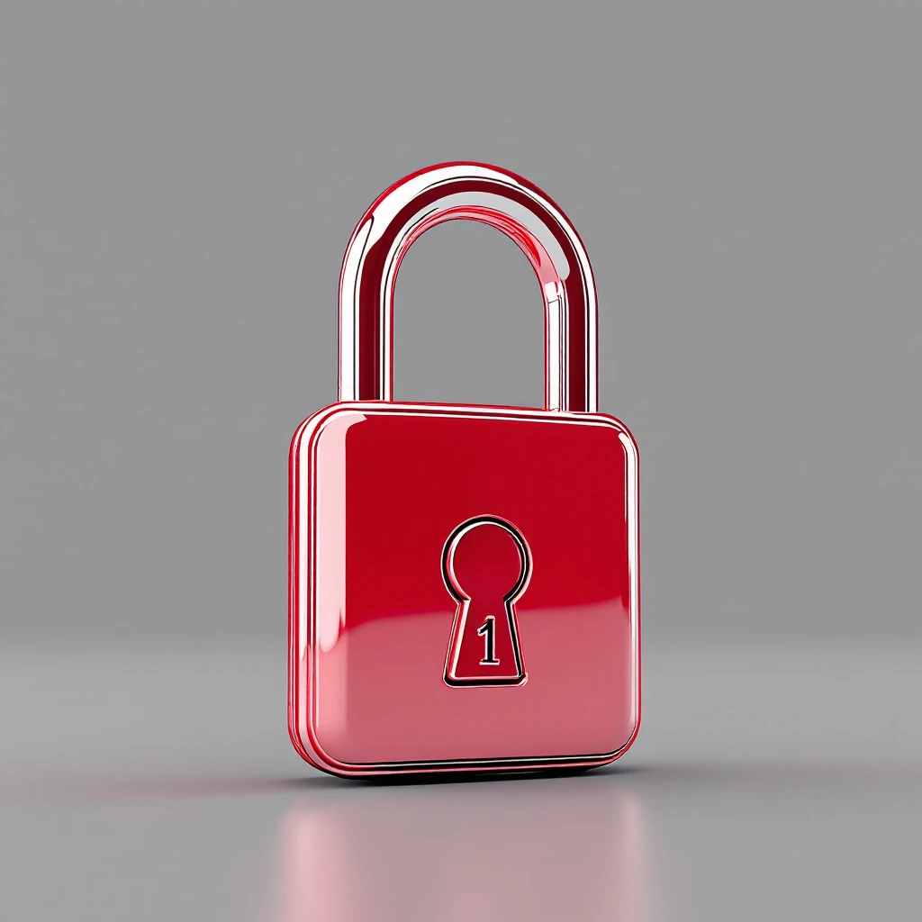 Photo of a 3d glossy padlock, black solid background, 3d render emoji