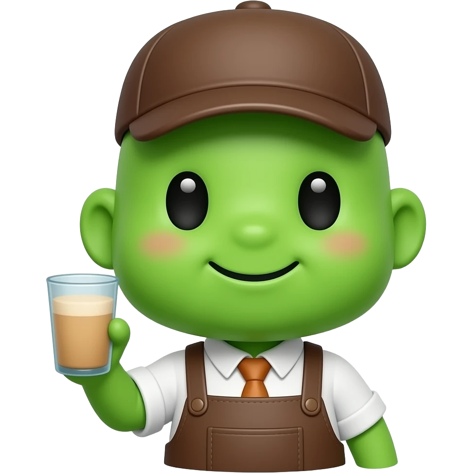 green Cute characters mascot for barbie cafe like barista inspired by barbie colour pallete emoji