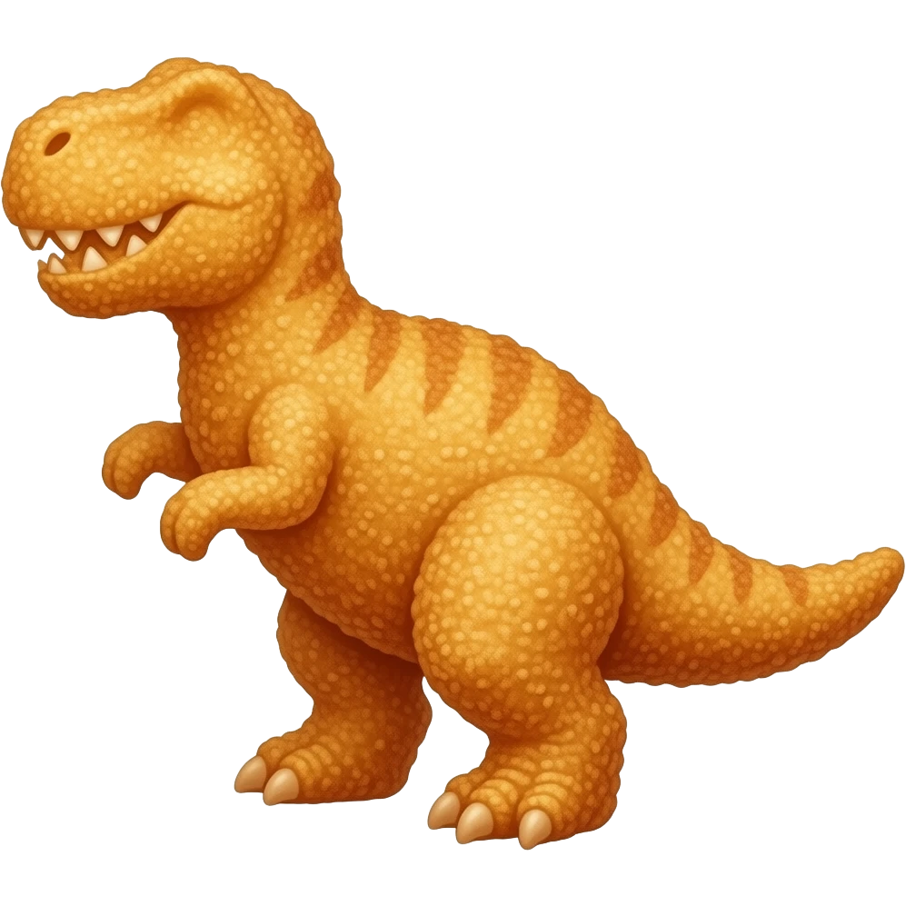 2D chicken nugget in the shape of a flat dinosaur silhouette outline with a crispy crust emoji