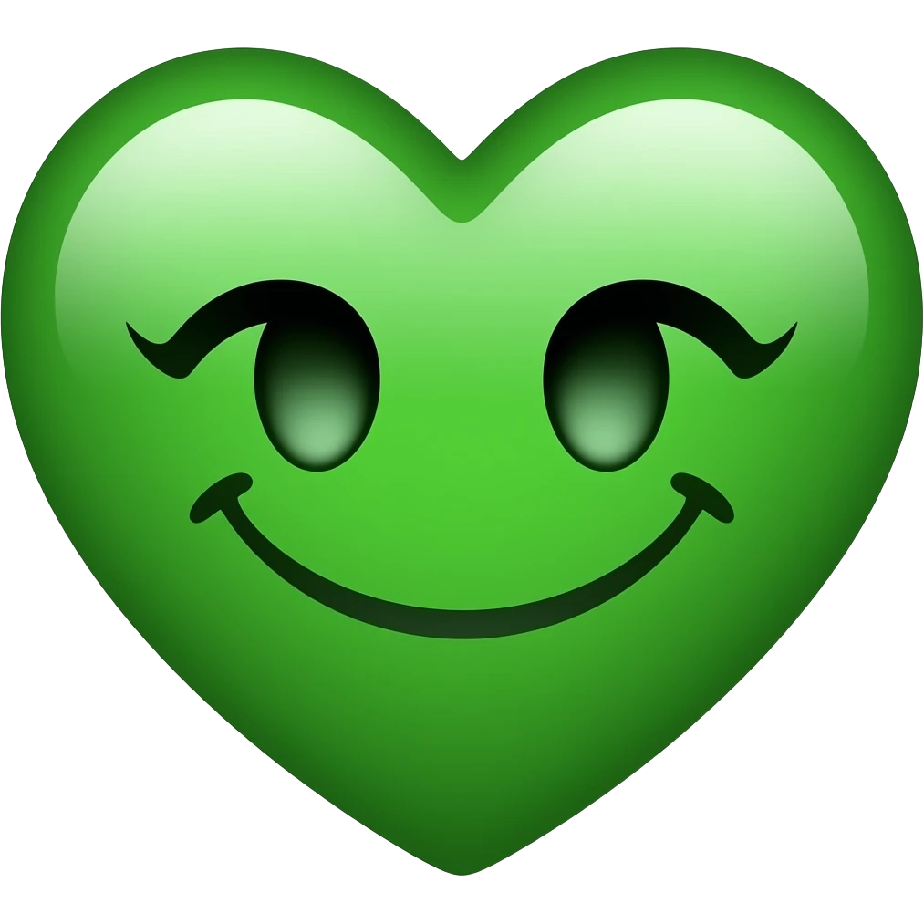Kissing face emoji with a green heart emoji