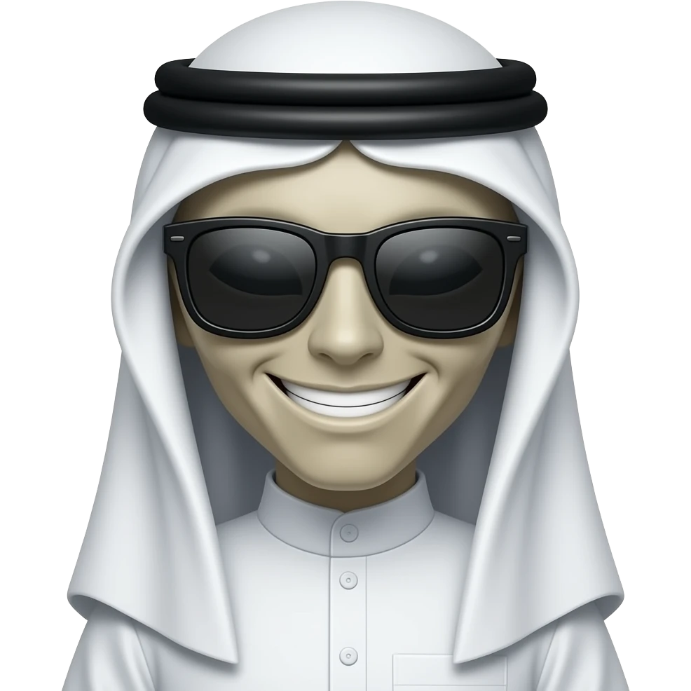 Alien smiley teeth  face with black sunglasses and Muslim clothes emoji