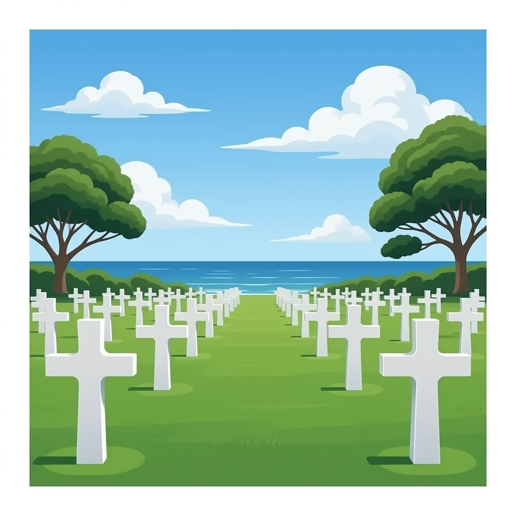 Le cimetière Américain d'Ohama with crosses realistic morning sea paysage emoji